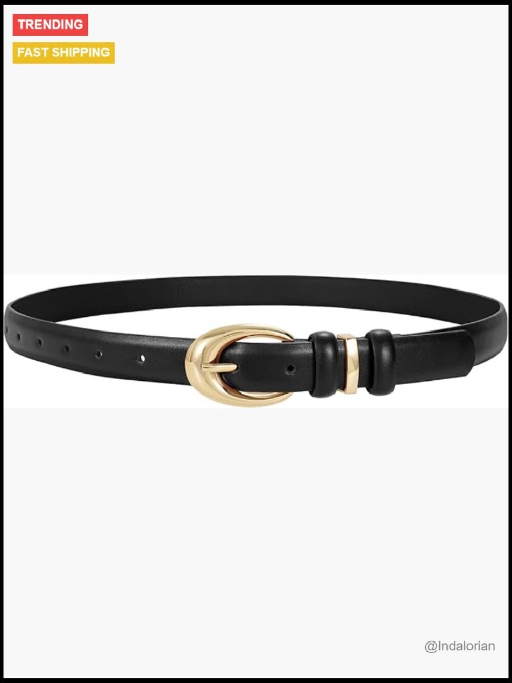 Women's Faux Leather Skinny Belt with Gold Buckle